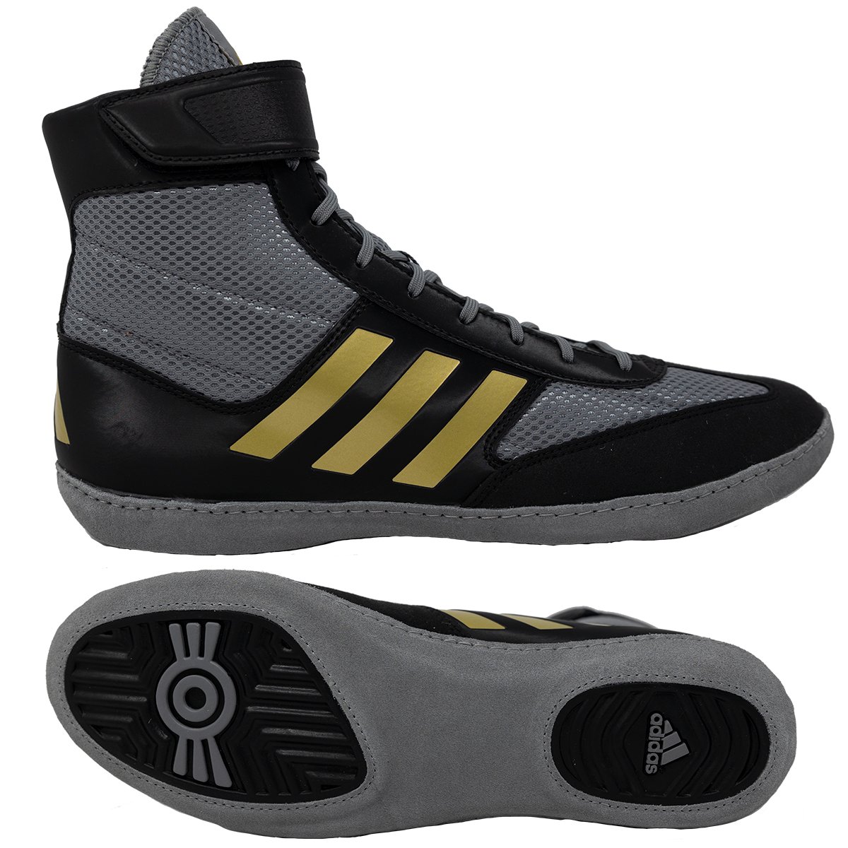 Adidas Combat Speed 5 Wrestling Shoe, color: Grey/Black/Gold